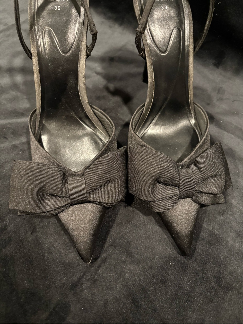 Zara Black Pointed-Toe Slingback Heels with Bow - Picture 8 of 12